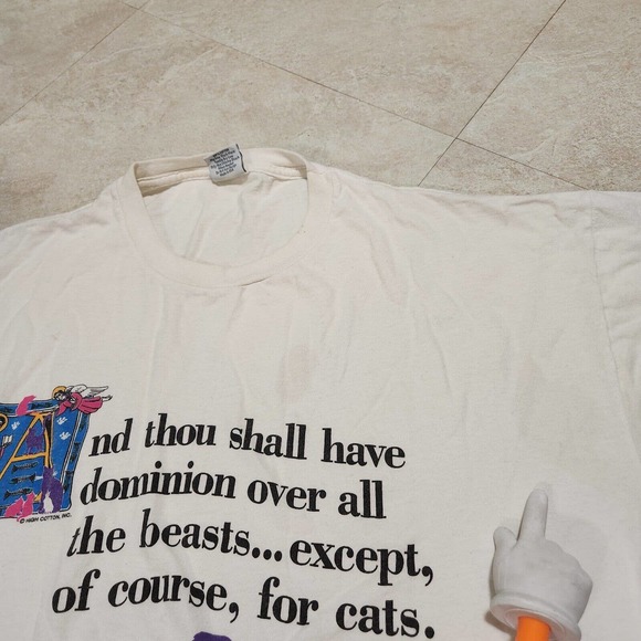 VTG Cat Jesus Tee Mens Adult XL Single Stitch USA Made Bible Quote T Shirt READ - Picture 10 of 15